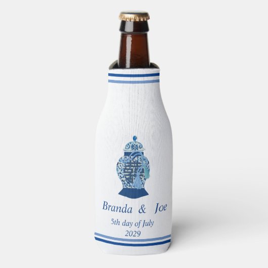Gepersonaliseerde bruiloft gember pot kan fles koe flesjeskoeler (Fles Voorkant)