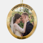 Gepersonaliseerde bruiloft | Glitterijgoud achterg Keramisch Ornament (Links)