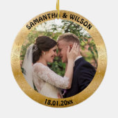 Gepersonaliseerde bruiloft | Glitterijgoud achterg Keramisch Ornament (Achterkant)