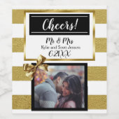 Gepersonaliseerde bruiloft goud en zwarte boog wijn etiket (Enkel label)