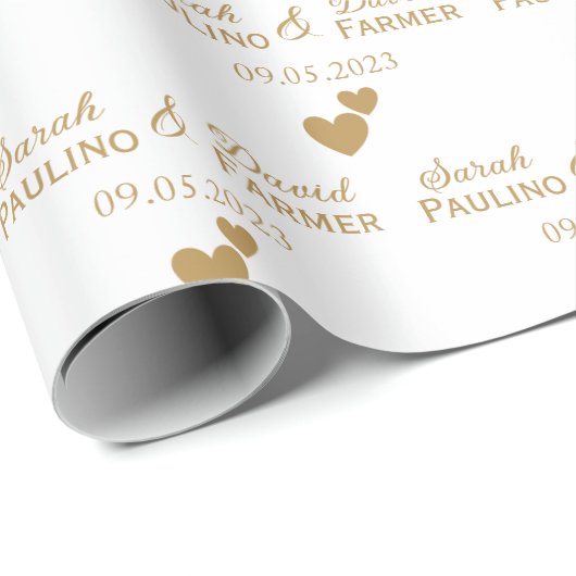 Gepersonaliseerde bruiloft gouden harten cadeaupapier (Rol Hoek)
