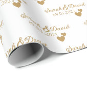 Gepersonaliseerde bruiloft gouden harten cadeaupapier (Rol Hoek)