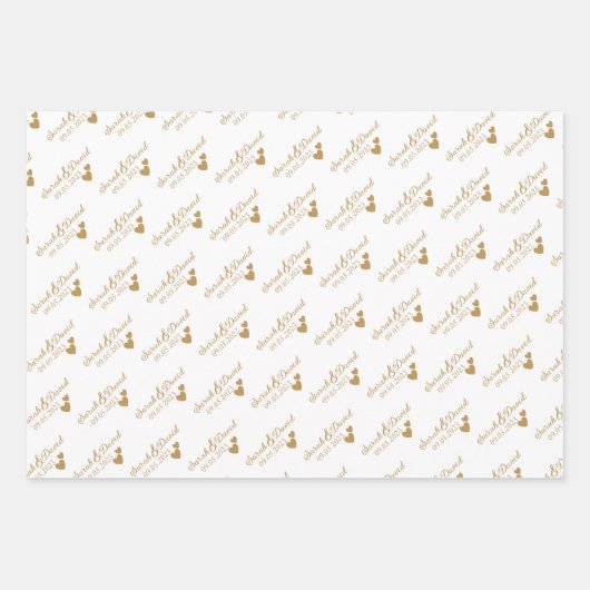 Gepersonaliseerde bruiloft gouden harten inpakpapier vel (Voorkant)