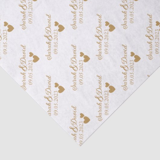 Gepersonaliseerde bruiloft gouden harten tissuepapier (Detail)
