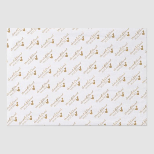 Gepersonaliseerde bruiloft gouden harten tissuepapier (Voorkant)