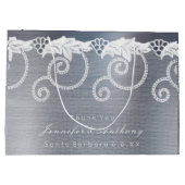 Gepersonaliseerde bruiloft grijs grafiet wit kant groot cadeauzakje (Achterkant)