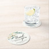 Gepersonaliseerde bruiloft gunst Magnolia Eucalypt Ronde Kartonnen Onderzetter (Insitu)