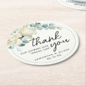 Gepersonaliseerde bruiloft gunst Magnolia Eucalypt Ronde Kartonnen Onderzetter (Gebogen)