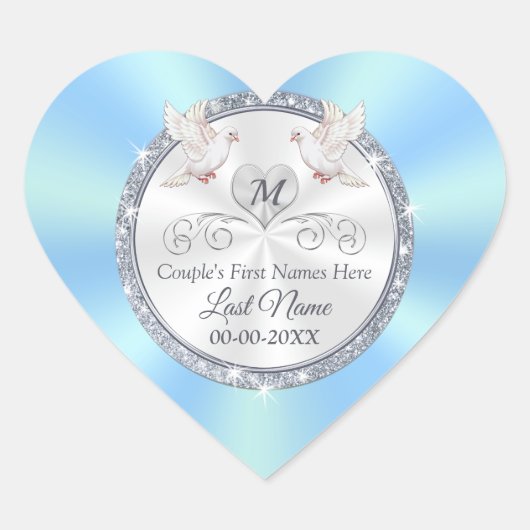Gepersonaliseerde bruiloft gunst Stickers, hart ge Sticker (Voorkant)