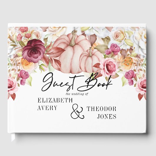 Gepersonaliseerde bruiloft herfst roze bordeaux po gastenboek (Voorkant)
