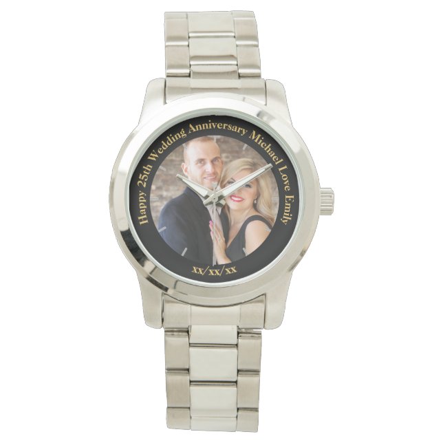 Gepersonaliseerde bruiloft Jubileum FOTO Custom He Horloge (Voorkant)
