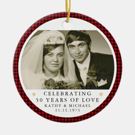 Gepersonaliseerde bruiloft Jubileum foto Keramisch Ornament (Voorkant)