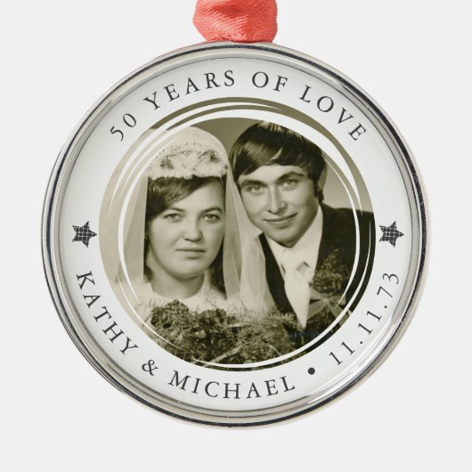 Gepersonaliseerde bruiloft Jubileum foto Metalen Ornament (Voorkant)