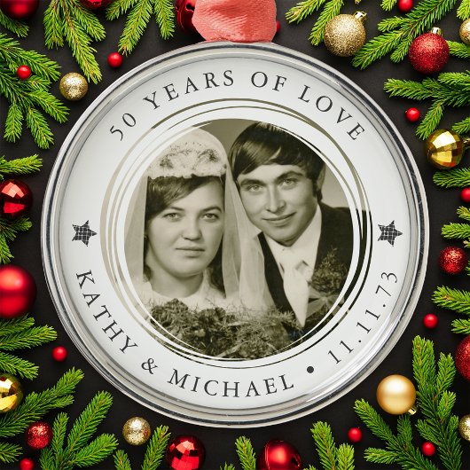 Gepersonaliseerde bruiloft Jubileum foto Metalen Ornament