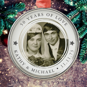 Gepersonaliseerde bruiloft Jubileum foto Metalen Ornament