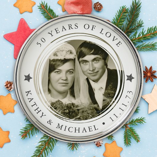 Gepersonaliseerde bruiloft Jubileum foto Metalen Ornament