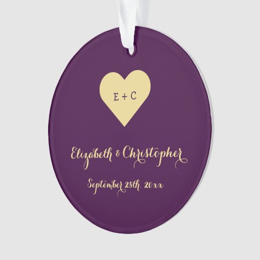 Gepersonaliseerde bruiloft Jubileum Monogram hart Ornament (voorkant)