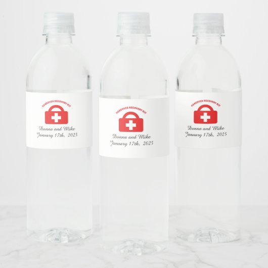 Gepersonaliseerde bruiloft kater herstel waterfles etiket (Flessen)
