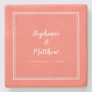 Gepersonaliseerde bruiloft koraal wit minimalistis stenen onderzetter
