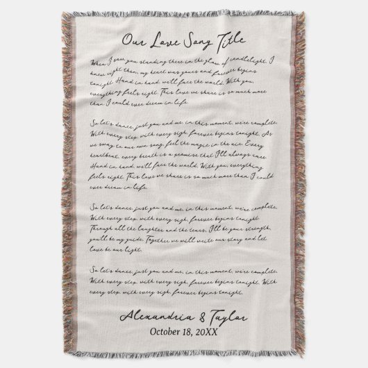 Gepersonaliseerde bruiloft lied Lyric Blanket Deken (Voorkant Verticaal)