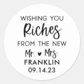 Gepersonaliseerde bruiloft loterij ticket gunst ronde sticker (Voorkant)