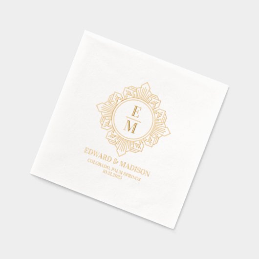 Gepersonaliseerde bruiloft Monogram Art Deco Lijst Folie Servetten (Links)