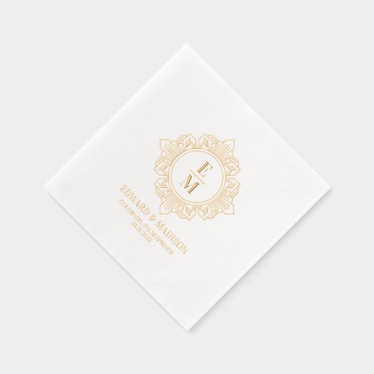 Gepersonaliseerde bruiloft Monogram Art Deco Lijst Folie Servetten (Rechts)