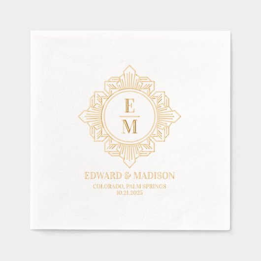 Gepersonaliseerde bruiloft Monogram Art Deco Lijst Folie Servetten (Voorkant)