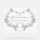 Gepersonaliseerde bruiloft Monogram Bloemen Acryl Bord (Voorkant)