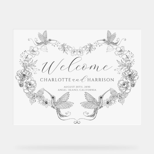 Gepersonaliseerde bruiloft Monogram Bloemen Acryl Bord (Voorkant)