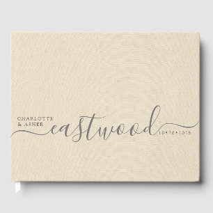 Gepersonaliseerde bruiloft monogram crème faux lin gastenboek