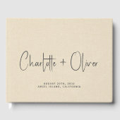 Gepersonaliseerde bruiloft monogram crème faux lin gastenboek (Voorkant)