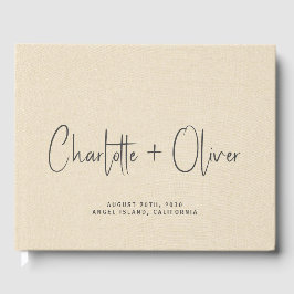 Gepersonaliseerde bruiloft monogram crème faux lin gastenboek