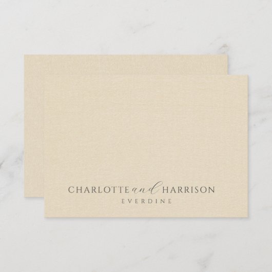 Gepersonaliseerde bruiloft monogram crème faux lin notitiekaartje (Voorkant / Achterkant)