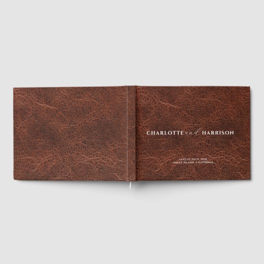 Gepersonaliseerde bruiloft Monogram Faux Leather Gastenboek (Volledig)