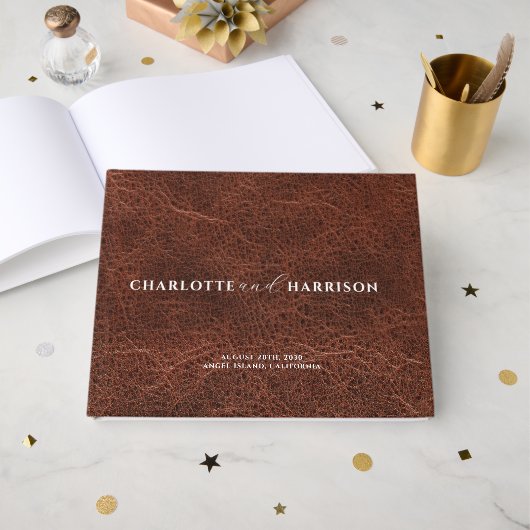 Gepersonaliseerde bruiloft Monogram Faux Leather Gastenboek (Voorkant open)