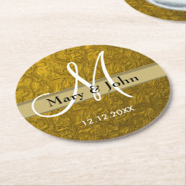 Gepersonaliseerde bruiloft Monogram Gold Patroon Ronde Kartonnen Onderzetter