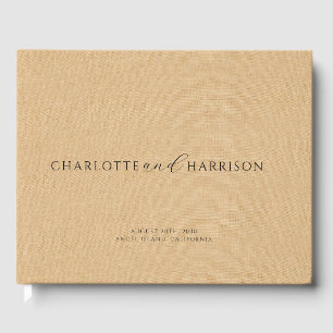 Gepersonaliseerde bruiloft Monogram Tan Faux Linne Gastenboek