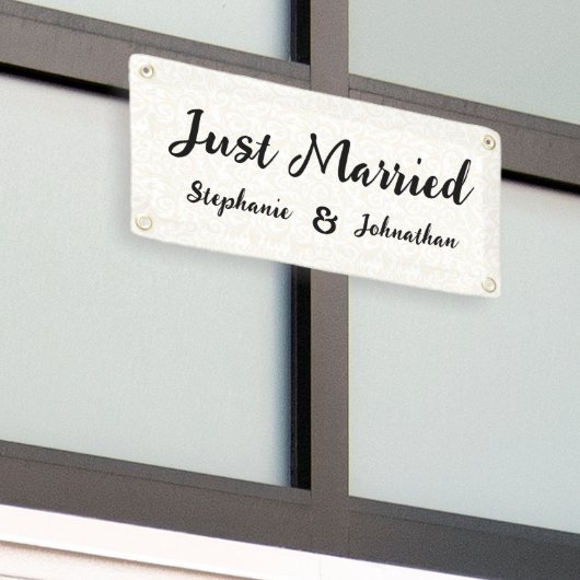 Gepersonaliseerde bruiloft net getrouwd auto\truck spandoek (Buitenkant Gebouw)