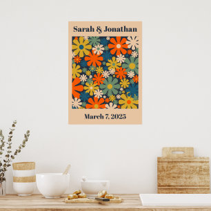 Gepersonaliseerde bruiloft of Jubileum Retro Flora Poster
