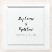 Gepersonaliseerde bruiloft paar Keepsake Zwart & W Glazen Onderzetter (Voorkant)