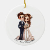 Gepersonaliseerde bruiloft paar, onze eerste Kerst Keramisch Ornament (Voorkant)