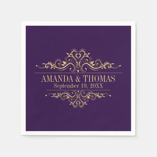 Gepersonaliseerde bruiloft Paarse elegante papiere Servet (Voorkant)