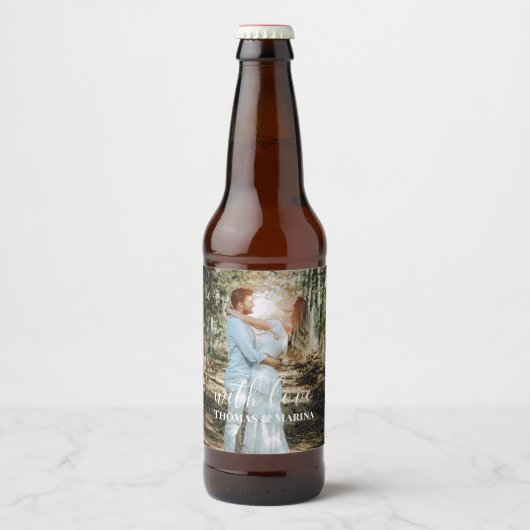 Gepersonaliseerde bruiloft portret moderne kalligr bier etiket (Voorkant)
