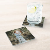 Gepersonaliseerde bruiloft portret moderne kalligr glazen onderzetter (Schuin)