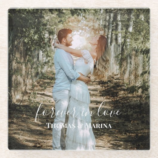 Gepersonaliseerde bruiloft portret moderne kalligr glazen onderzetter (Voorkant)