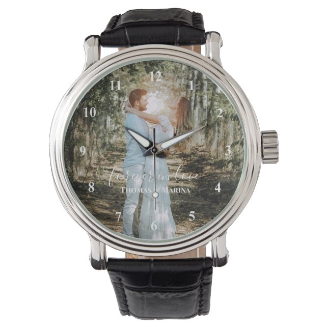 Gepersonaliseerde bruiloft portret moderne kalligr horloge (Voorkant)
