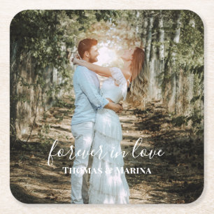 Gepersonaliseerde bruiloft portret moderne kalligr kartonnen onderzetters