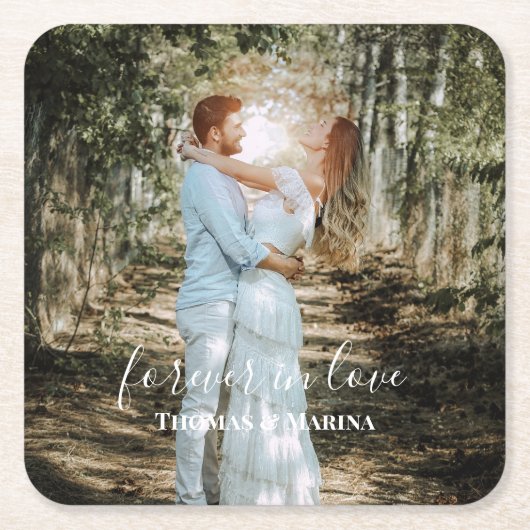 Gepersonaliseerde bruiloft portret moderne kalligr kartonnen onderzetters (Voorkant)