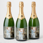 Gepersonaliseerde bruiloft portret moderne kalligr sparkling wijnetiket (Flessen)